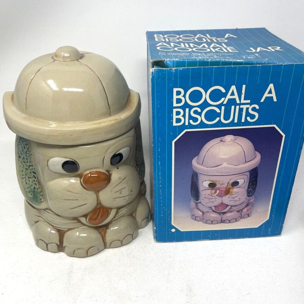 Mount Clemens Art Pottery Dog with Hat Lid Cookie Treats Jar Ceramic 8.5” Boxed